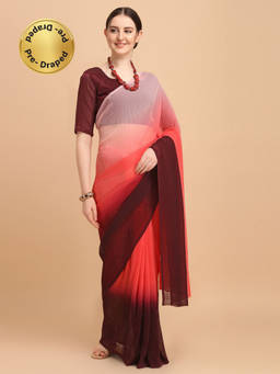 Amrutam Fab - Womens Padding Georgette Pleated Red Saree With Unstitched Blouse Piece