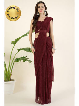 Aritri - Women Wine Draped Shimmer Saree and Stitched Blouse