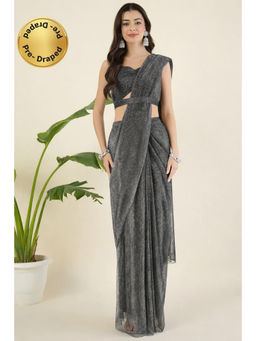Aritri - Women Grey Draped Shimmer Saree and Stitched Blouse