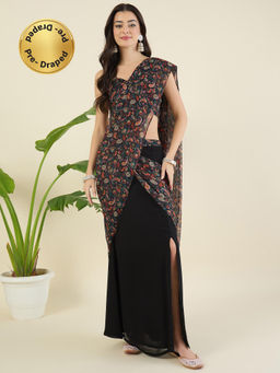 Aritri - Women Draped Printed Sweetheart Neck Skirt Saree and Stitched Blouse
