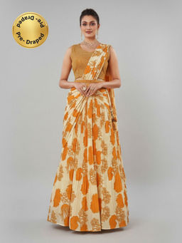 BC Balaji Creation - Floral Print Franch Crape Ready To Wear Saree with Stitched Blouse