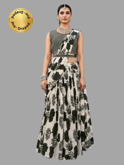BC Balaji Creation - Black Floral Print Ready To Wear Saree with Stitched Blouse