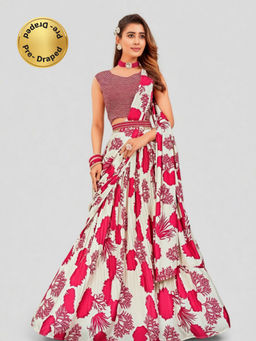 BC Balaji Creation - Hot Pink Floral French Crape Ready To Wear Saree with Stitched Blouse