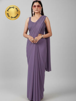 BC Balaji Creation - Purple Georgette Ready To Wear Saree with Stitched Embroidered Blouse