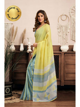 BFM - Multi-Color Printed Linen Ready To Wear Saree With Unstitched Blouse