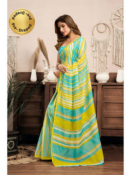 BFM - Multi-Color Printed Linen Ready To Wear Saree With Unstitched Blouse
