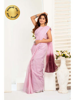 BFM - Pink Printed Linen Ready To Wear Saree With Unstitched Blouse