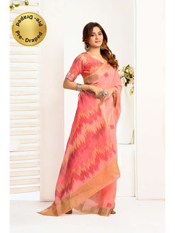 BFM - Peach Printed Linen Ready To Wear Saree With Unstitched Blouse