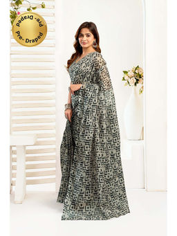 BFM - Grey Printed Linen Ready To Wear Saree With Unstitched Blouse