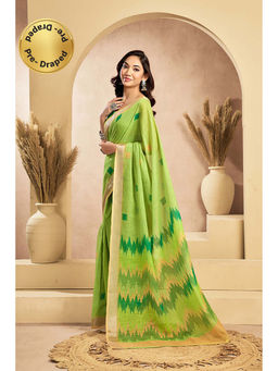BFM - Light Green Printed Linen Ready To Wear Saree With Unstitched Blouse