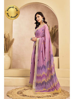 BFM - Lavender Printed Linen Ready To Wear Saree With Unstitched Blouse