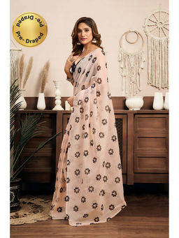 BFM - Peach Printed Linen Ready To Wear Saree With Unstitched Blouse
