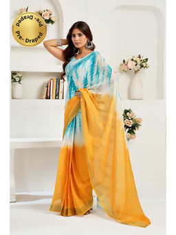 BFM - Multi-Color Printed Linen Ready To Wear Saree With Unstitched Blouse