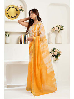 BFM - Mustard Printed Linen Ready To Wear Saree With Unstitched Blouse