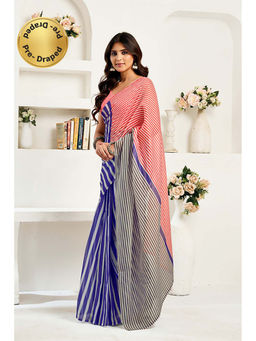 BFM - Multi-Color Printed Linen Ready To Wear Saree With Unstitched Blouse