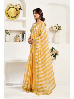 BFM - Yellow Printed Linen Ready To Wear Saree With Unstitched Blouse