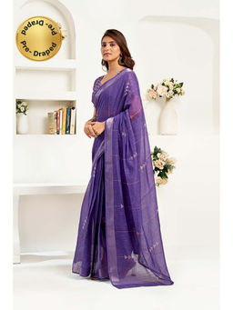 BFM - Purple Printed Linen Ready To Wear Saree With Unstitched Blouse
