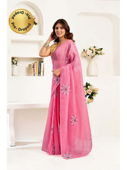 BFM - Pink Printed Linen Ready To Wear Saree With Unstitched Blouse