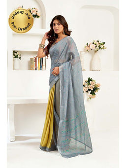 BFM - Multi-Color Printed Linen Ready To Wear Saree With Unstitched Blouse
