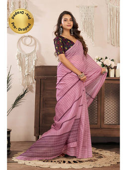 BFM - Peach Printed Linen Ready To Wear Saree With Unstitched Blouse
