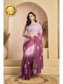 BFM - Mauve Printed Linen Ready To Wear Saree With Unstitched Blouse