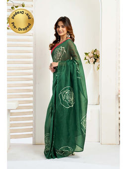 BFM - Green Printed Linen Ready To Wear Saree With Unstitched Blouse