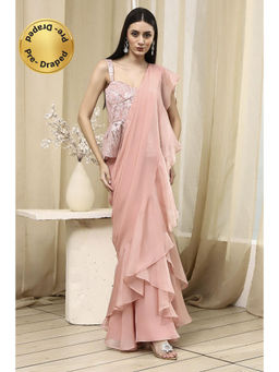Biba - Women Embellished Party Saree with Stitched Blouse