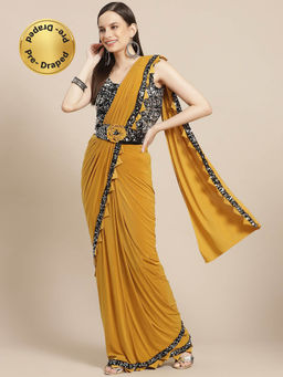 Chhabra 555 - Mustard Embellished/Sequined Belt & Pre-Draped Saree with Stitched Blouse