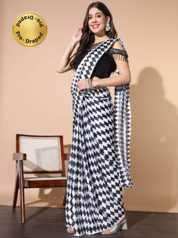 Chhabra 555 - Black Geometric Pre-Draped Saree with Stitched Blouse