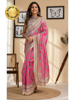 Elora - Light Pink Chanderi Floral Ready To Wear Saree with Unstitched Blouse