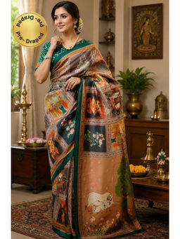Elora - Multicolor Chanderi Printed Ready To Wear Saree with Unstitched Blouse