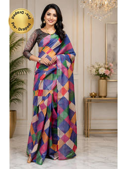 Elora - Multicolor Chanderi Colorblocked Ready To Wear Saree with Unstitched Blouse