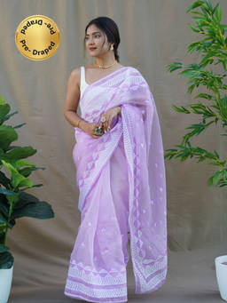 EXCLUSIVA - Lavender Embroidered Saree with Unstitched Blouse