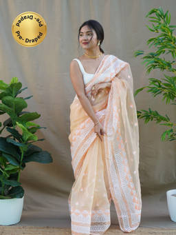 EXCLUSIVA - Yellow Embroidered Saree with Unstitched Blouse