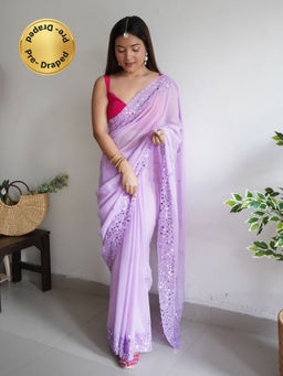 EXCLUSIVA - Lavender Mirror Work Saree with Unstitched Blouse