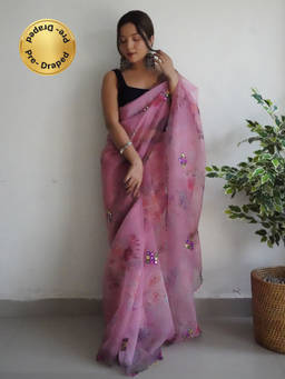 EXCLUSIVA - Pink Gota Embroidered Work Saree with Unstitched Blouse