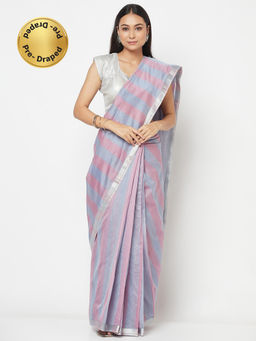 Fabindia - Cotton Silk Striped Stitched Saree Without Blouse