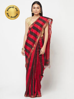 Fabindia - Cotton Silk Striped Stitched Saree Without Blouse