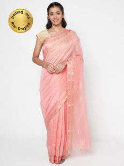 Fabindia - Cotton Silk Striped Stitched Saree Without Blouse