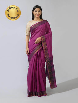 Fabindia - Purple Cotton Woven Saree without Blouse Stitched