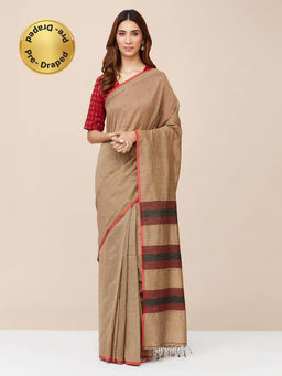 Fabindia - Beige Cotton Silk Hand Woven Stitched Saree without Blouse