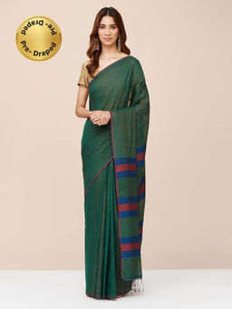 Fabindia - Green Cotton Silk Hand Woven Stitched Saree without Blouse