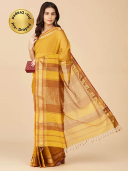 Fabindia - Yellow Cotton Woven Silk Stitched Saree without Blouse
