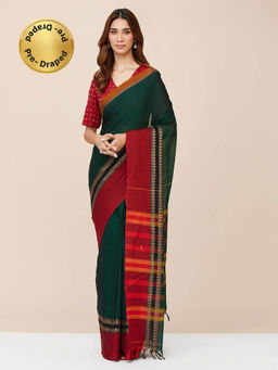 Fabindia - Green Cotton Woven Stitched Saree without Blouse