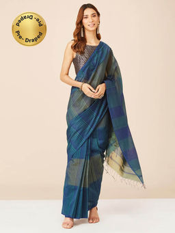Fabindia - Blue Cotton Silk Maheshwari Stitched Saree