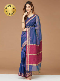 Fabindia - Blue Cotton Silk Woven Stitched Saree