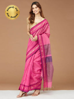 Fabindia - Pink Cotton Silk Woven Stitched Saree