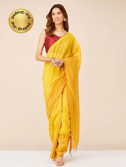 Fabindia - Mustard Cotton Silk Maheshwari Stitched Saree