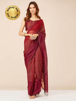 Fabindia - Red Cotton Silk Maheshwari Stitched Saree