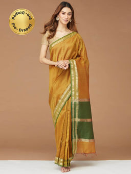 Fabindia - Yellow Cotton Silk Woven Stitched Saree